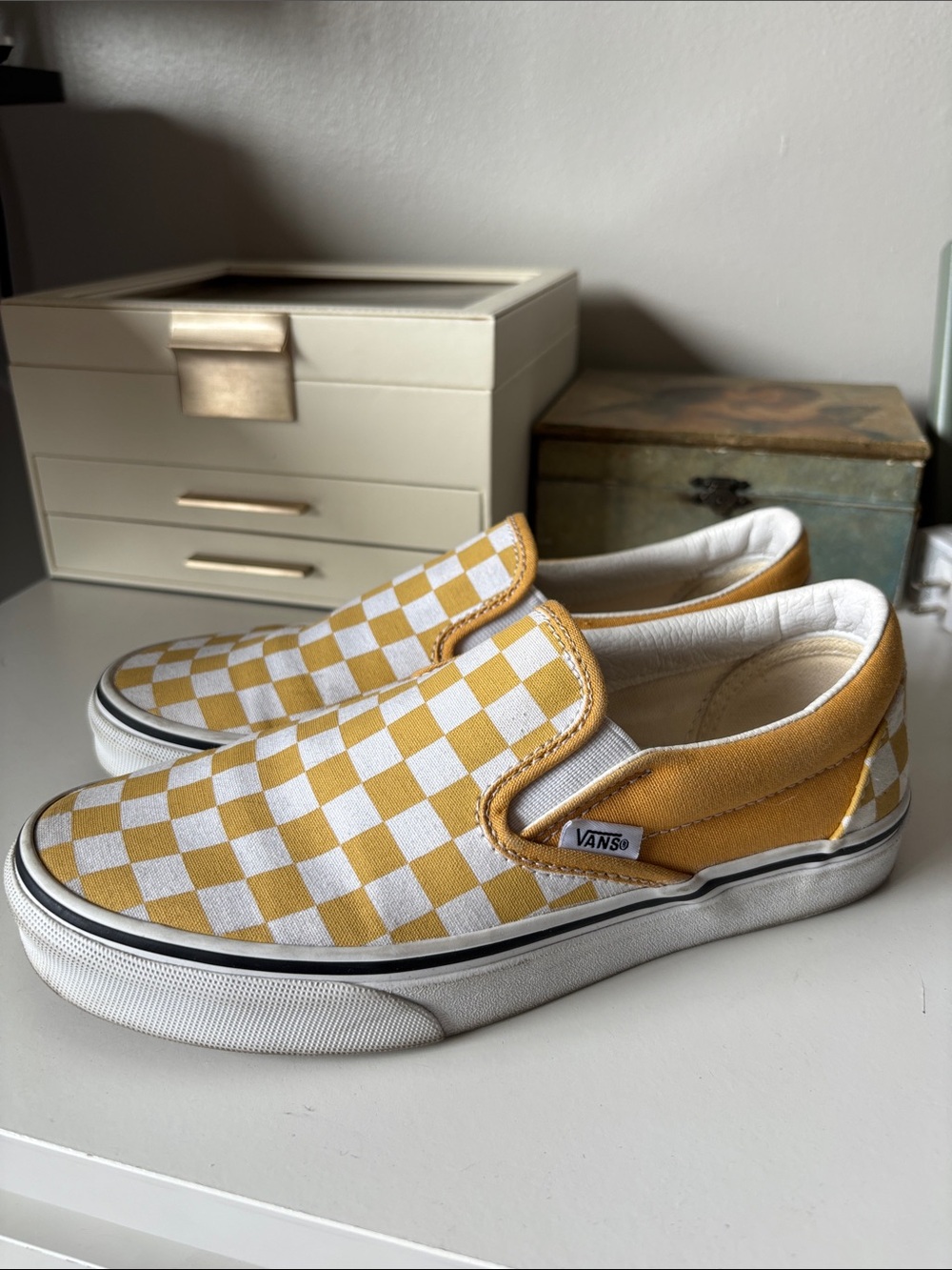 Vans Slip-On Sneakers - Yellow & White Checkerboard